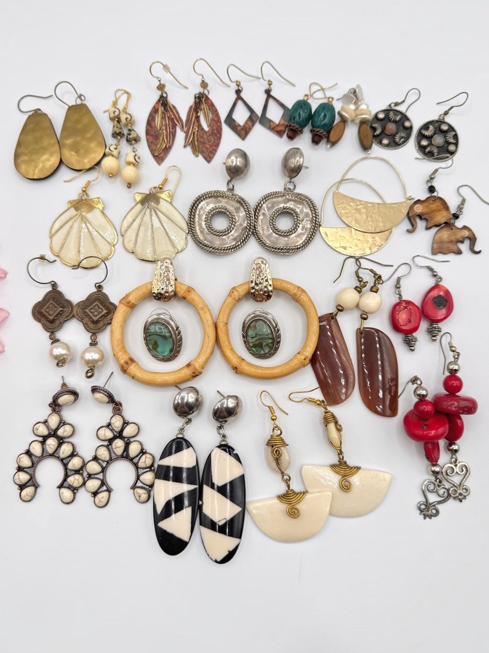Boho Tribal Ethnic Pierced Earring Lot Costume Jewelry Vintage To Now 20 Pair